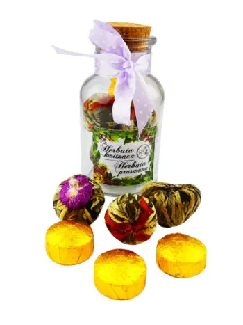 Herbata Kwitnąca + Prasowana Zestaw 6 sztuk w szklanej butelce