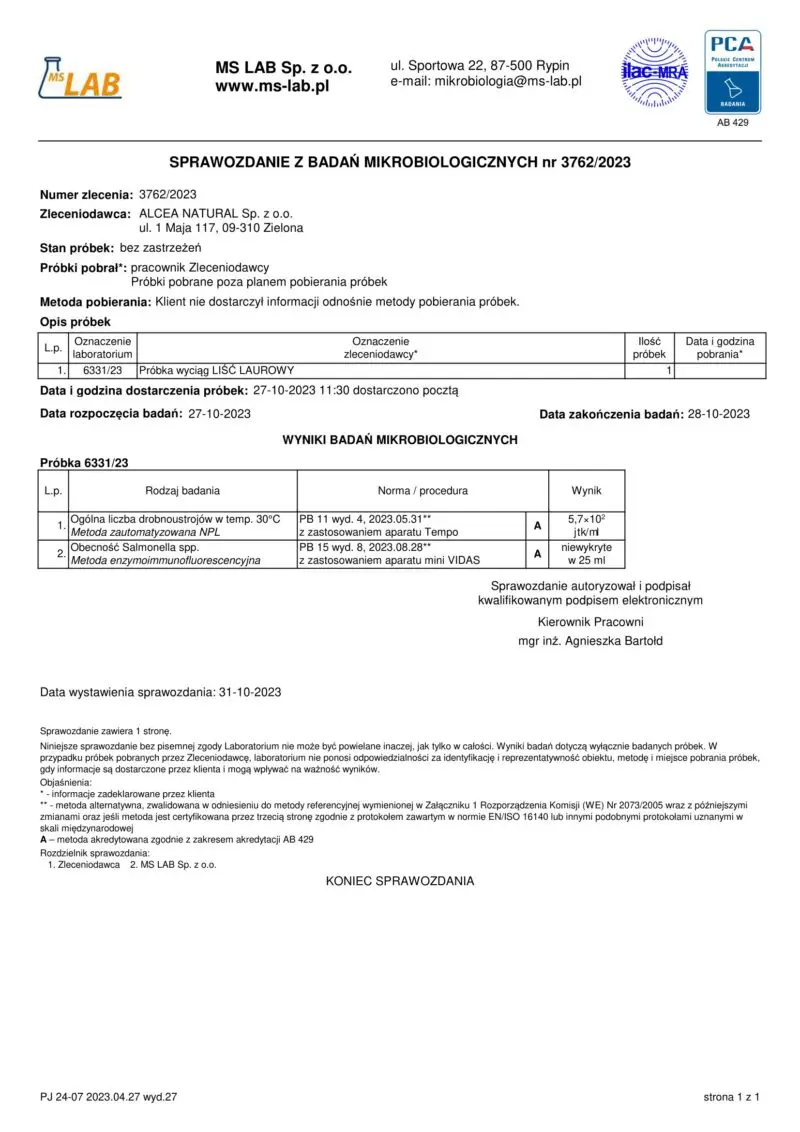 Liść laurowy wawrzyn WYCIĄG Mikrocząsteczkowy 50ml krople ekstrakt - obrazek 3